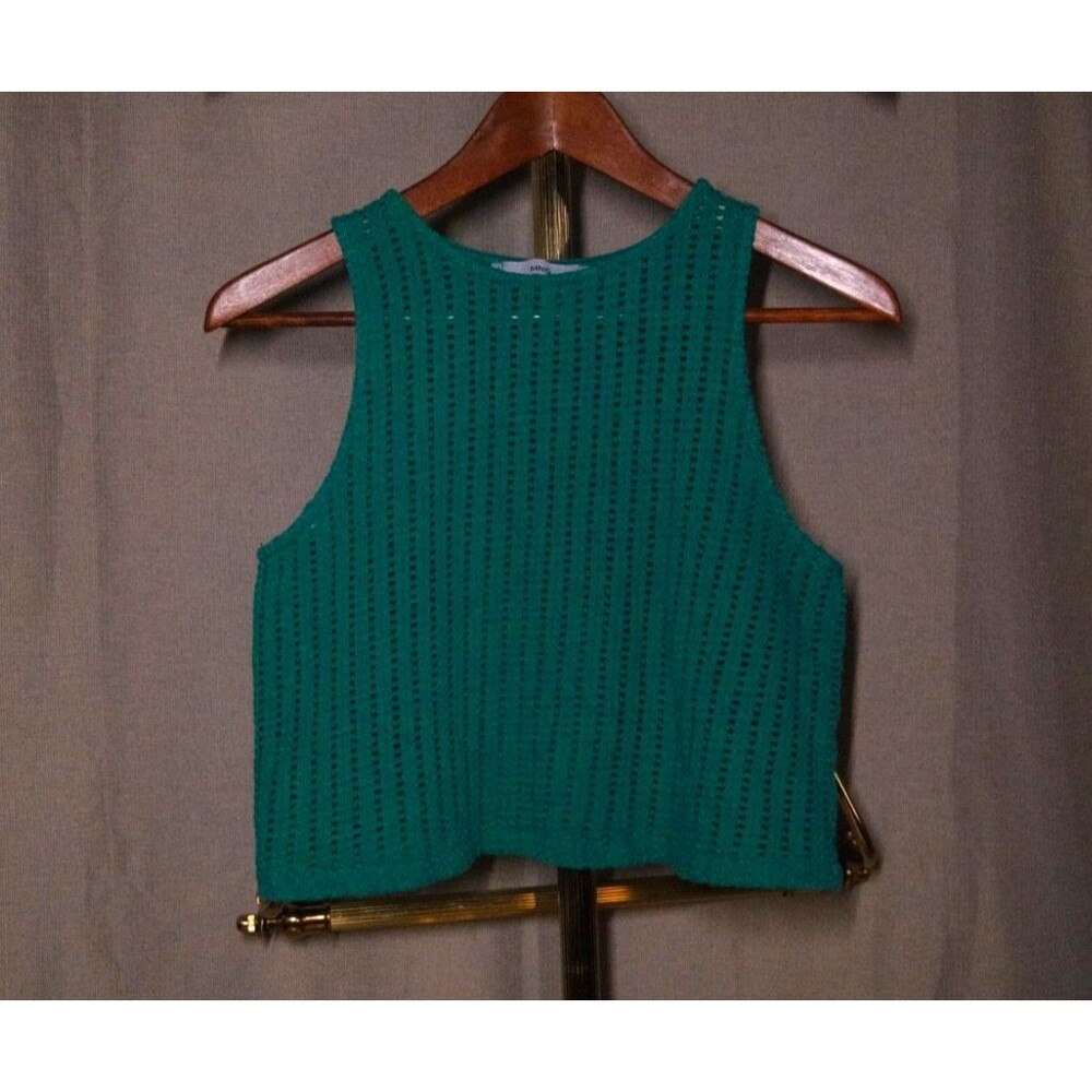 Mango Green Open Knit Crop Tank Top Size M Boho Crochet Cutout Summer